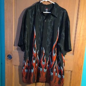 Black and Red Flame Men's Casual Button Down Shirt